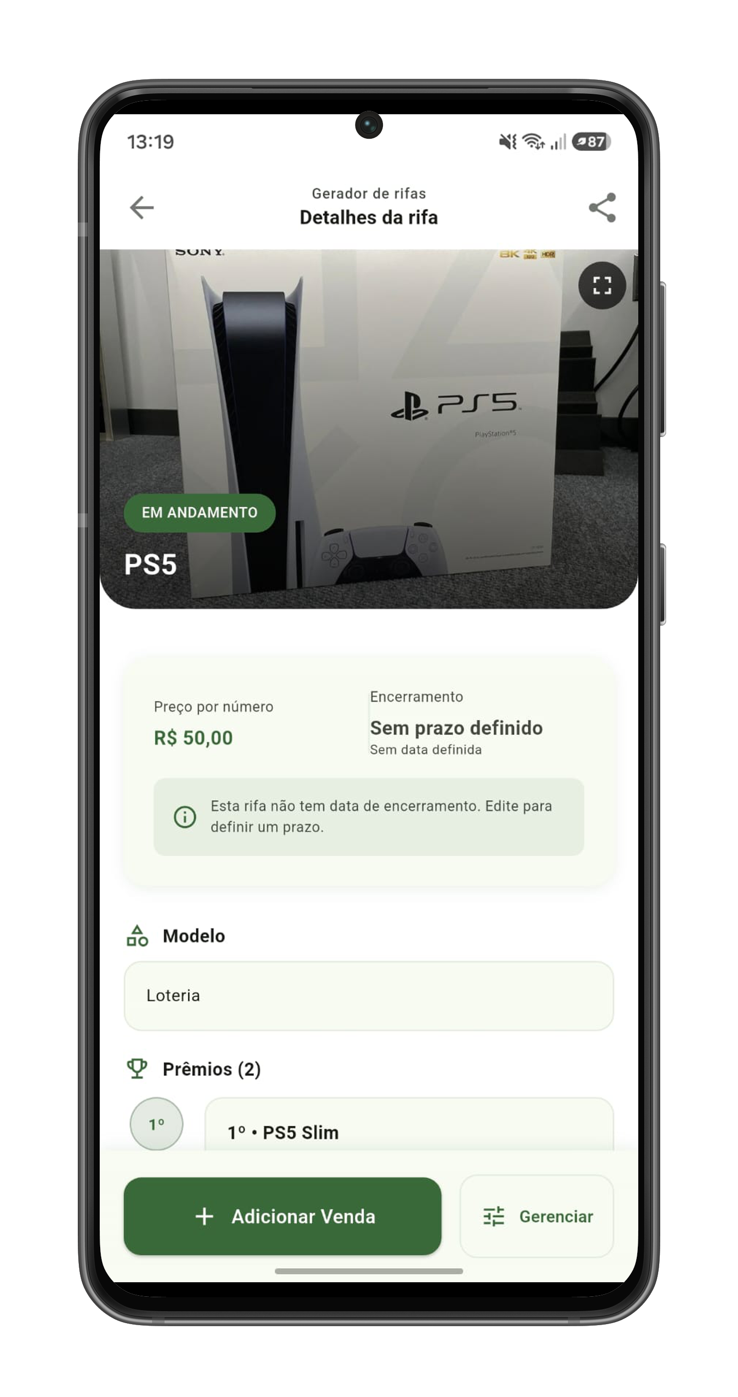 Detalhe da rifa no Gerador de Rifas